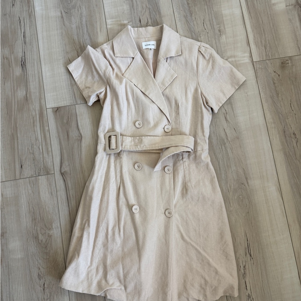 Sugarlips Beige Double-Breasted Mini Dress